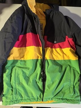 Burton Kids Colorblock Hooded Rain Jacket in Black, Pink, Yellow & Green